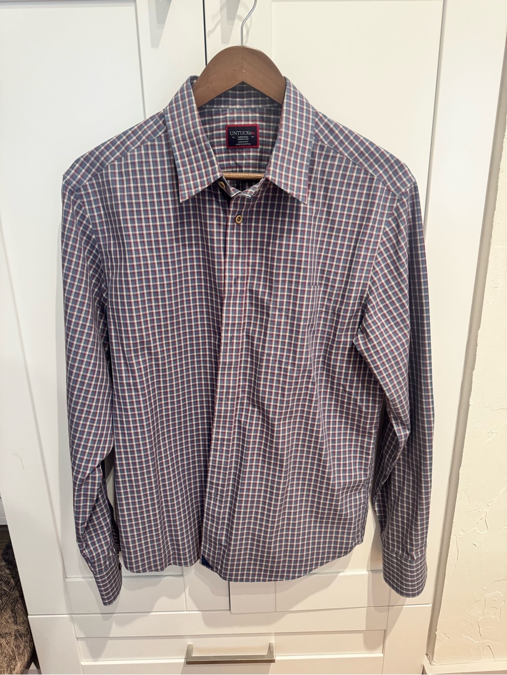 UNTUCKit Men's Blue and White Plaid Dress Shirt
